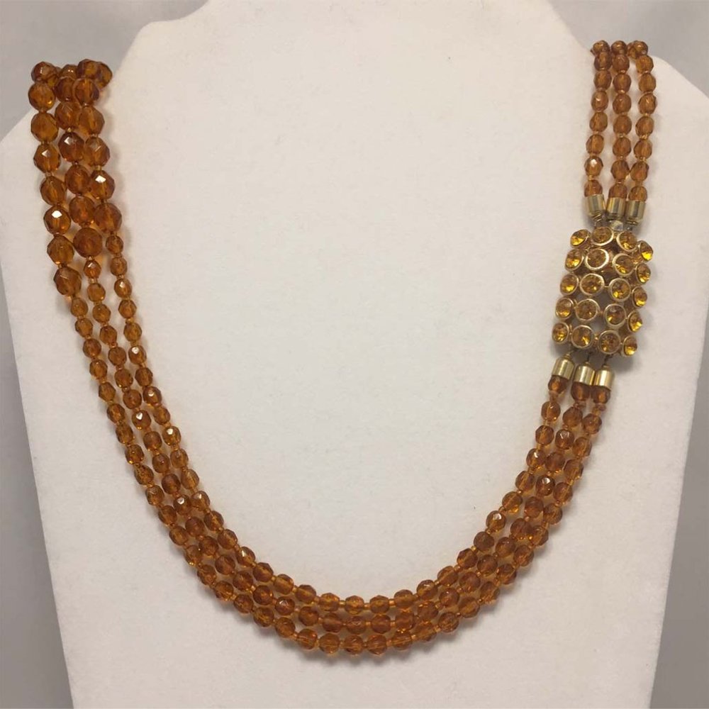 Three Strands Orange Crystal Necklace